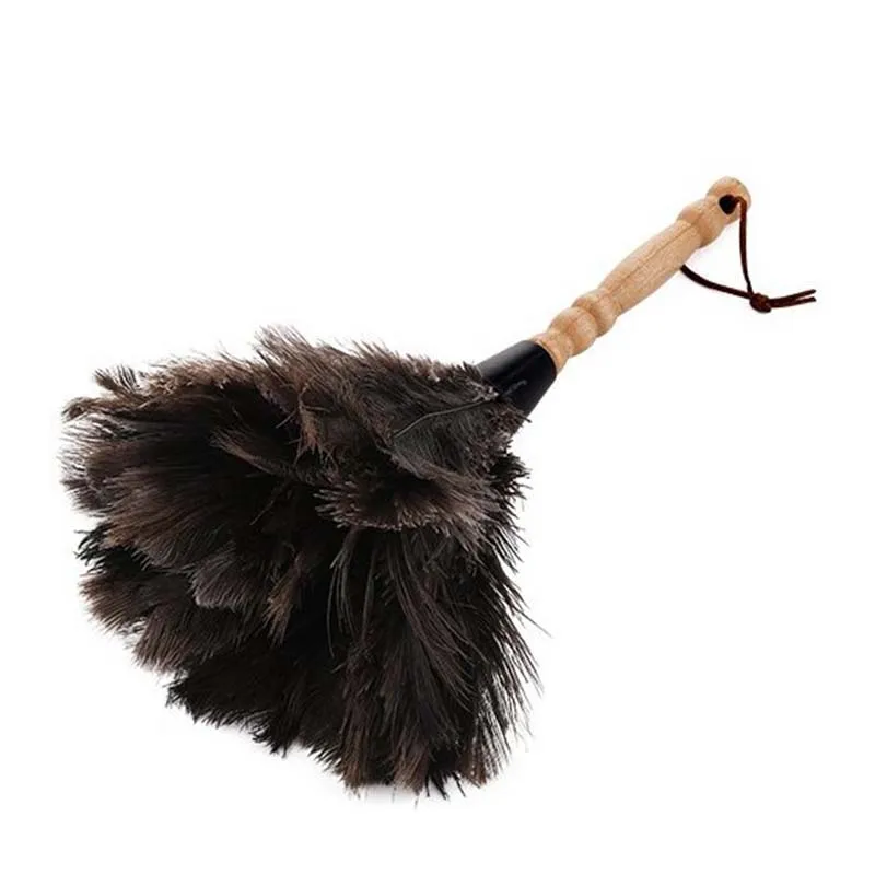 Anti-Static Ostrich Feather Fur Brush Duster Dust Cleaning Tool Wooden Handle