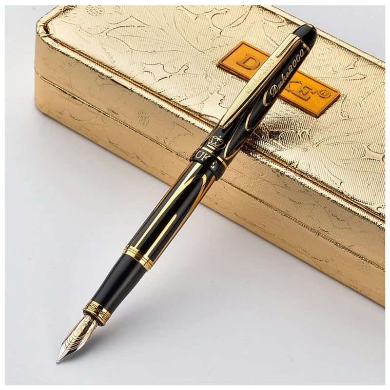 Germany Duke 8k Gold Pen Luxury Fountain Pen Medium Nib Black Gold Clip
