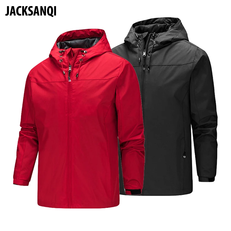 

JACKSANQI New Men's Spring Autumn Jackets Outdoor Sports Hiking Windbreaker Climbing Camping Trekking Hooded Solid Coats RA218