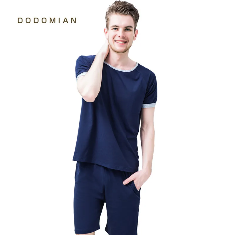 

Men Pajamas O-neck Cotton Men Pijamas Summer Casual Shirts Sleepwear Tops+Pants Set Male High Quality Home Clothes Pyjamas