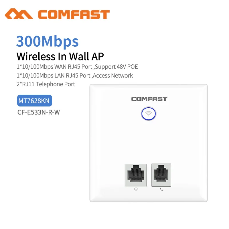 

300Mbps In Wall AP WiFi Access Point Wireless AP for Home Hotel WiFi Project RJ45 /RJ11 Port 2*2dbi Antenna Router AC Management