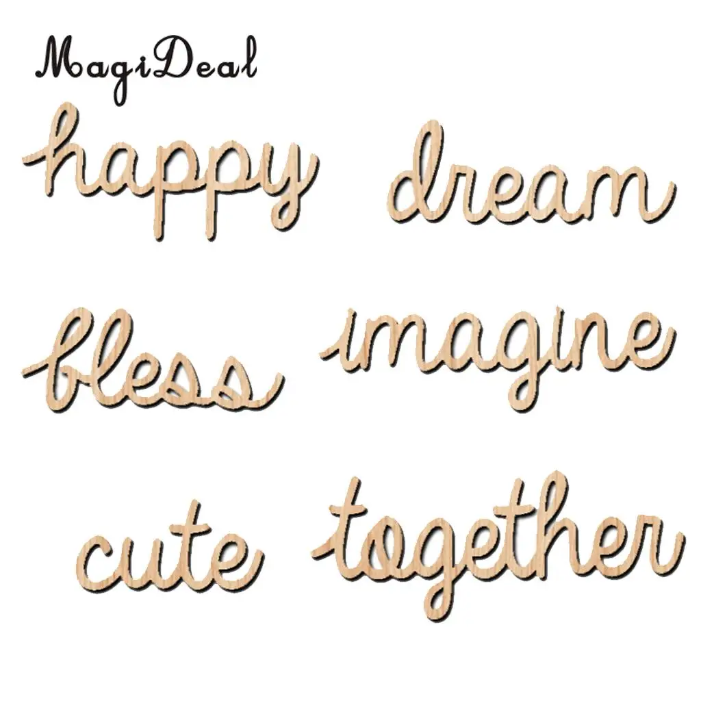 MagiDeal High Quality 6Pcs Novelty Wood Words Alphabets Happy Together for Family Tree Home Shadow Boxes Walls Decor 18x7x0.2cm