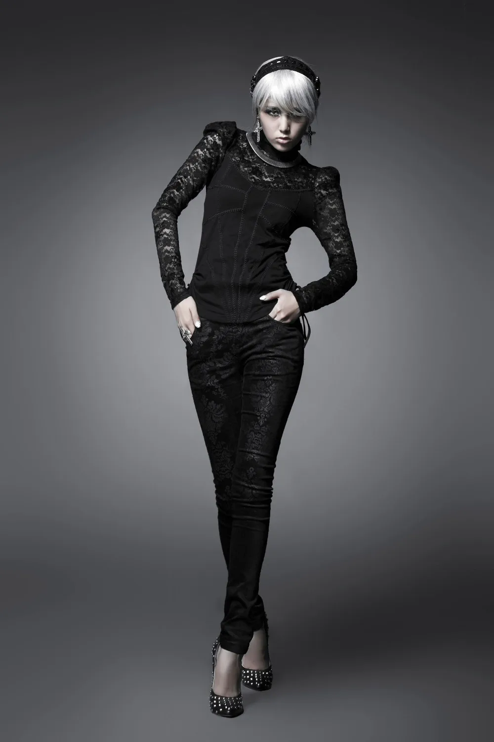 Готический стиль, Черные Длинные обтягивающие брюки-карандаш с цветочным принтом, модные сексуальные женские брюки в стиле Панк RAVE K-166