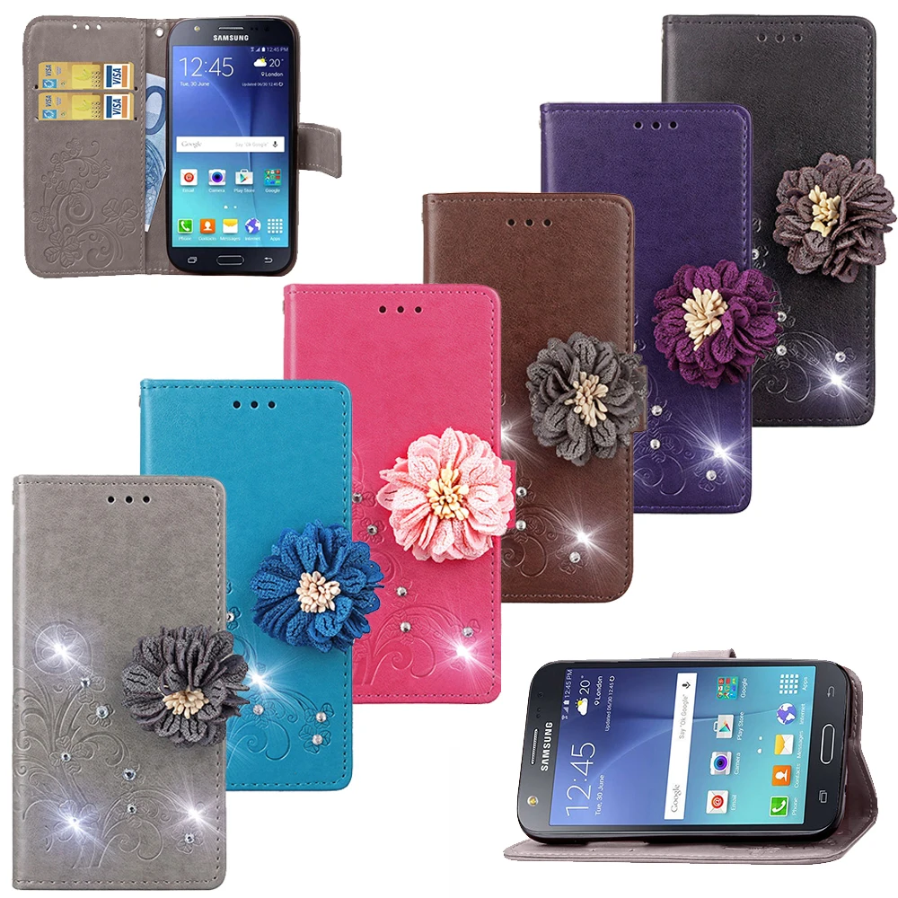 For Samsung Galaxy J5 2015 j5 prime Case Luxury Drilling 3D flowers Leather Wallet Flip Cover 2016 2017 | Мобильные телефоны и