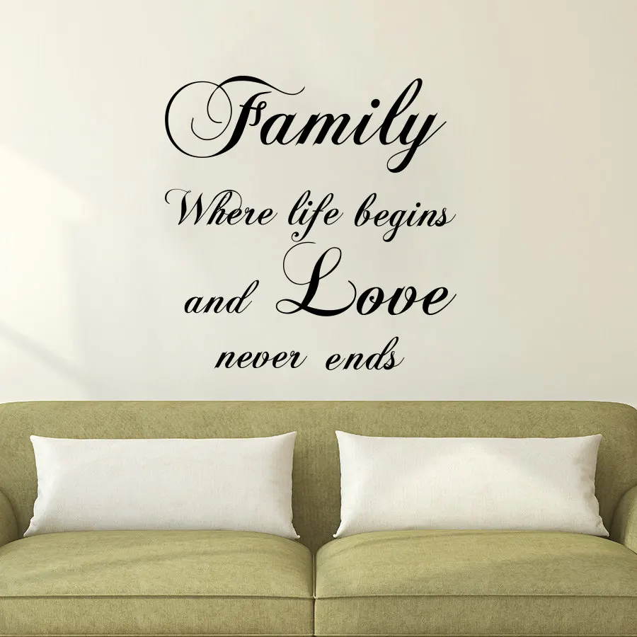 Family Where Life Begins And Love Never Ends Wall Stickers Art Words