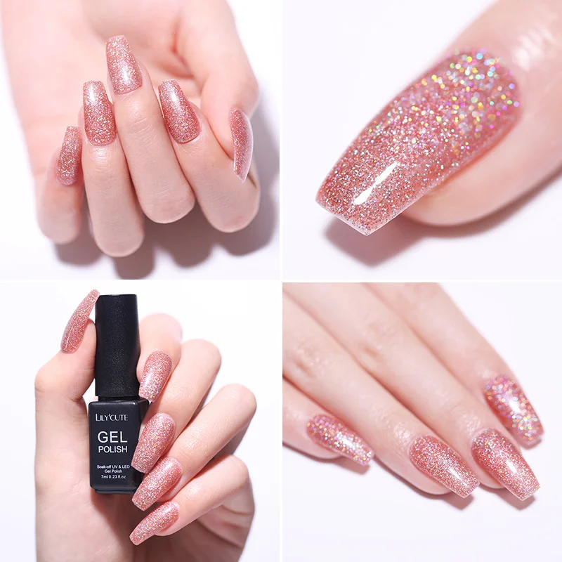 

LILYCUTE 7ml Holographic Nail Gel Polish Laser Glitter Shimmer Silver Rainbow Color Soak Off Nail UV Gel Varnish Lacquer