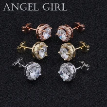 Angel Girl модные популярные круглые 6 мм австрийские серьги-гвоздики с кубическим цирконием с серебром/розовым/золотым цветом для женщин ювелирные изделия подарок