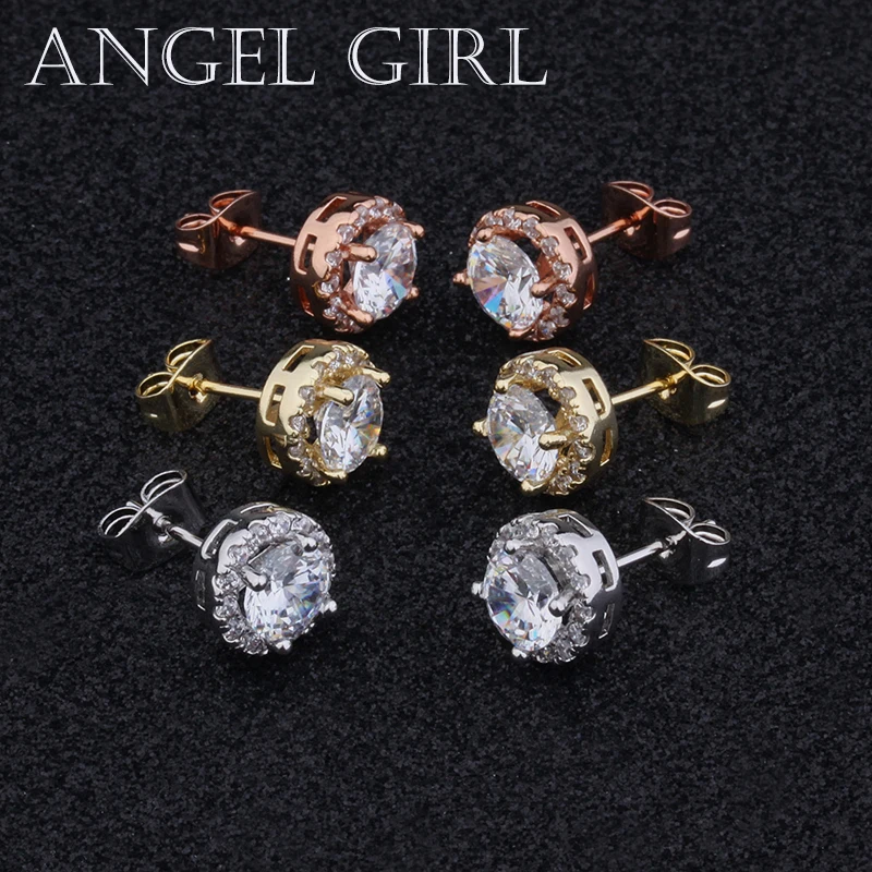 Angel Girl модные популярные круглые 6 мм австрийские серьги-гвоздики с кубическим
