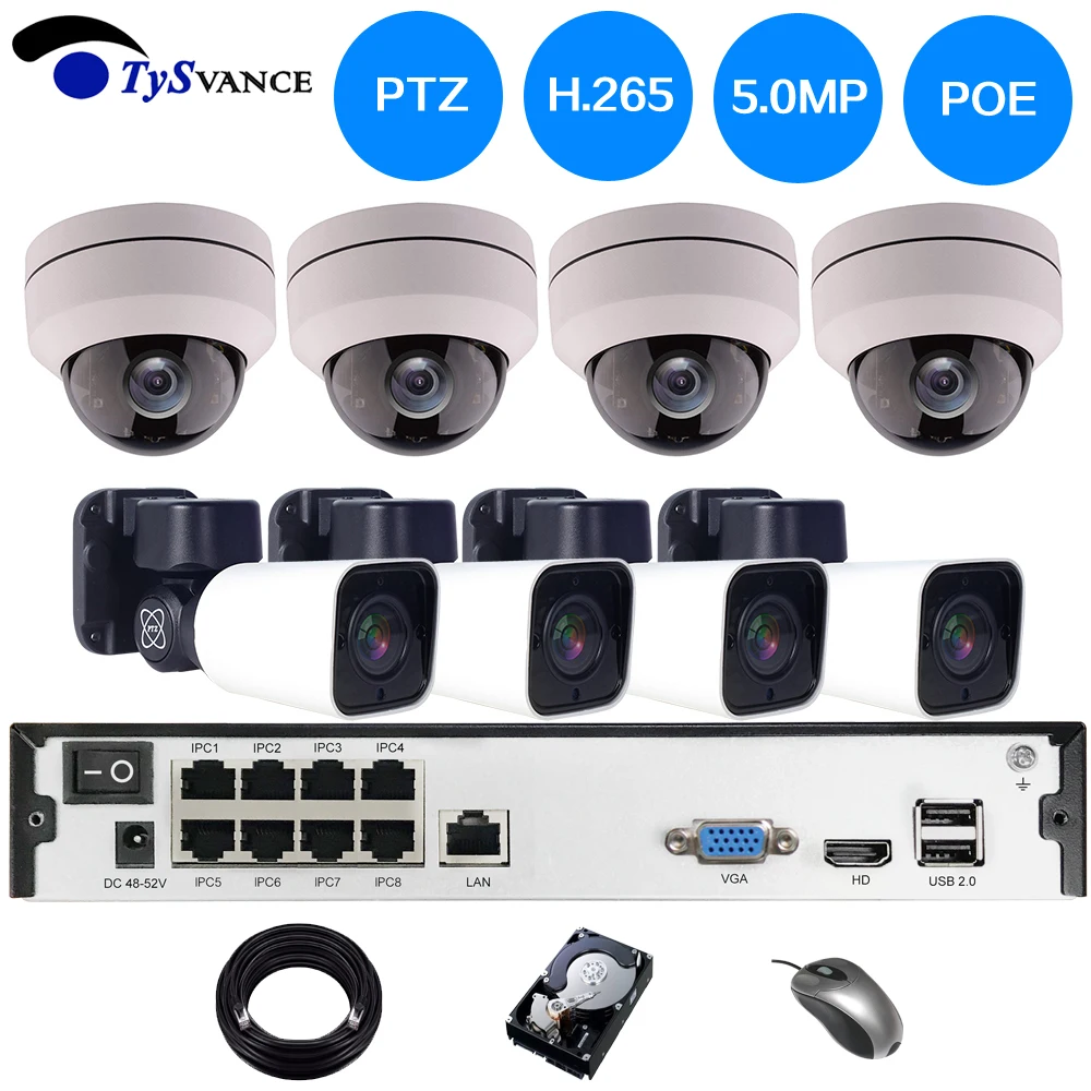 

4CH 8CH H.265 PTZ HD 5.0MP POE 4X Zoom NVR Kit CCTV System 5MP IP Camera Outdoor Video Security Surveillance Set IP66 Waterproof