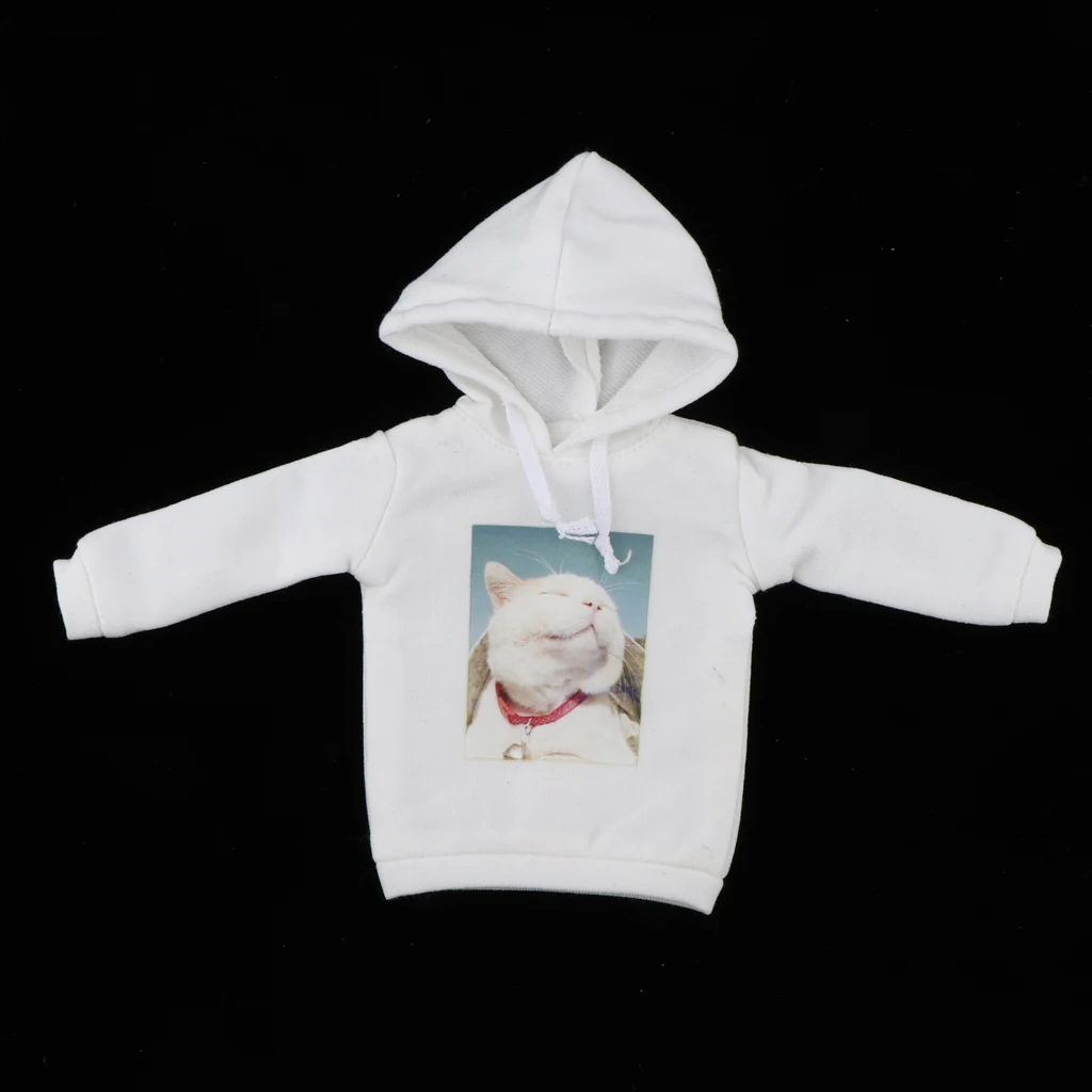 White Casual Cat Printing Girl Doll Clothes Long Sleeve Hoodie T-shirt for Blythe Azone Licca 1/6 Dolls Accessories