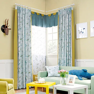 

New cartoon seagull stitching cotton linen living room bedroom fabric curtain