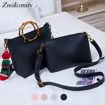 

Znakomity Luxury women leather handbags black Small ladies tote bags for women 2 PCS/Set composite bag Messenger shoulder bags
