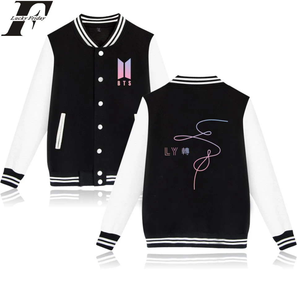 

DF LUCKYFRIDAYF FAKE LOVE Baseball Jackets Sweatshirts Women/Men Print 2019 Uniform Style Casual Collage Clothes Plus Size 4XL