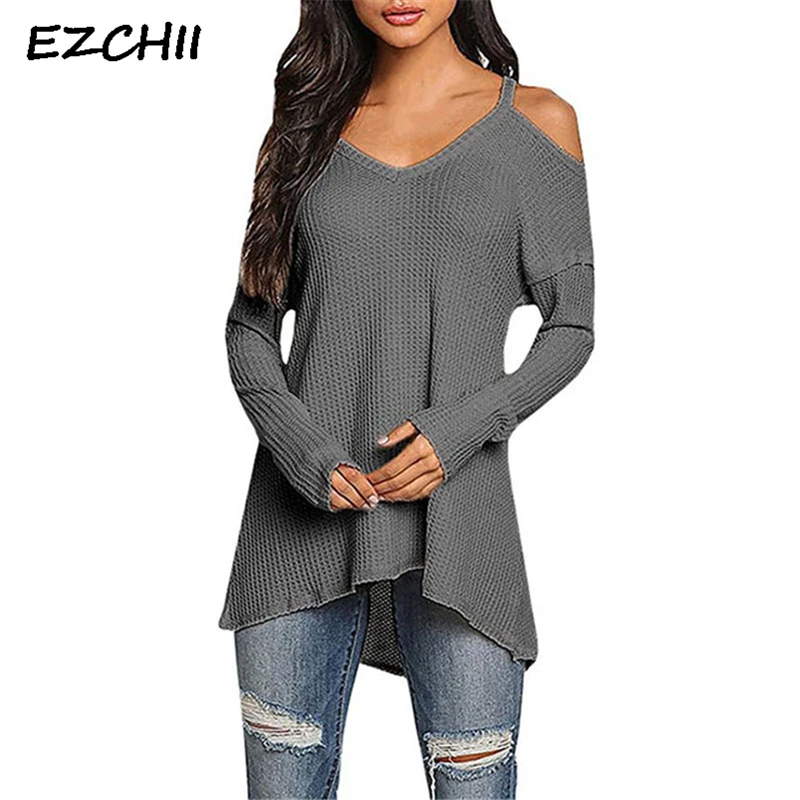 Sexy Off Shoulder Female Sweater Women Clothes Plus Size XXL Long Sleeve Plaid Knit Pullovers 