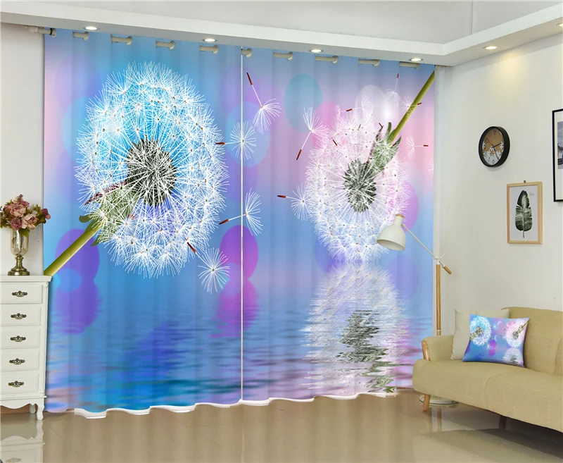 

3D dandelions and flowers Blackout Curtains Healthy non-pollution Digital Print Curtains for Bedding room Living room free ship