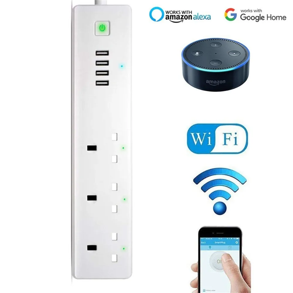 Smart Power Board Remote Application Control WiFi Surge Protector with Timer Voice Control with Alexa and Google Assistant IFTTT