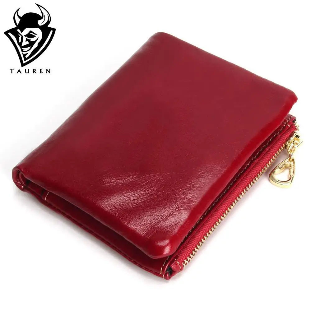 New Fashion TAUREN High Quality 100 Genuine Leather Women Mini Wallet Oil Wax Leather Coin Purse