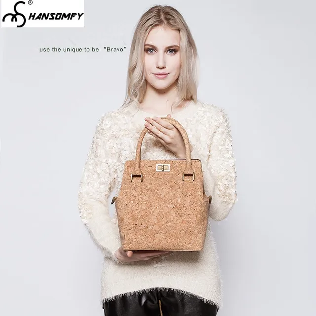Best Price Original Women bucket bag hand strap female cork wood shoulder Bag tide handbag  casual simple fashion lady messenger bag 