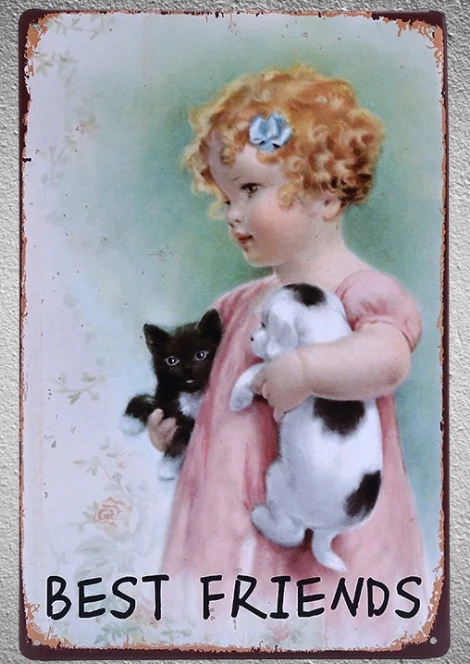 

1 pc best friends cats baby girl Tin Plate Sign wall plaques man cave Decoration Dropshipping Poster metal