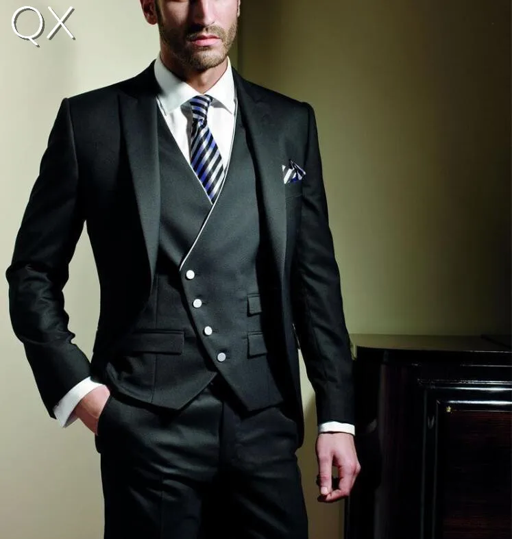 MS3 из трех предметов Новая мода Для мужчин черный жилет с центральной кнопки индивидуальный заказ Свадебные Жених костюмы смокинг Slim Fit Бизнес костюм - Цвет: Черный