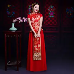 Красный Cheongsam летняя одежда Xiuhe тост одежды невесты cheongsam торжественное платье для зарубежных китайцев с короткими рукавами платье