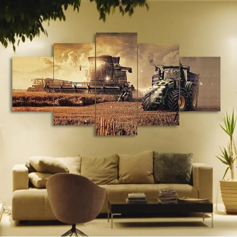 

5 pieces canvas print tractor harvester farm and animal canvas picture decoration print poster wall artist decoration