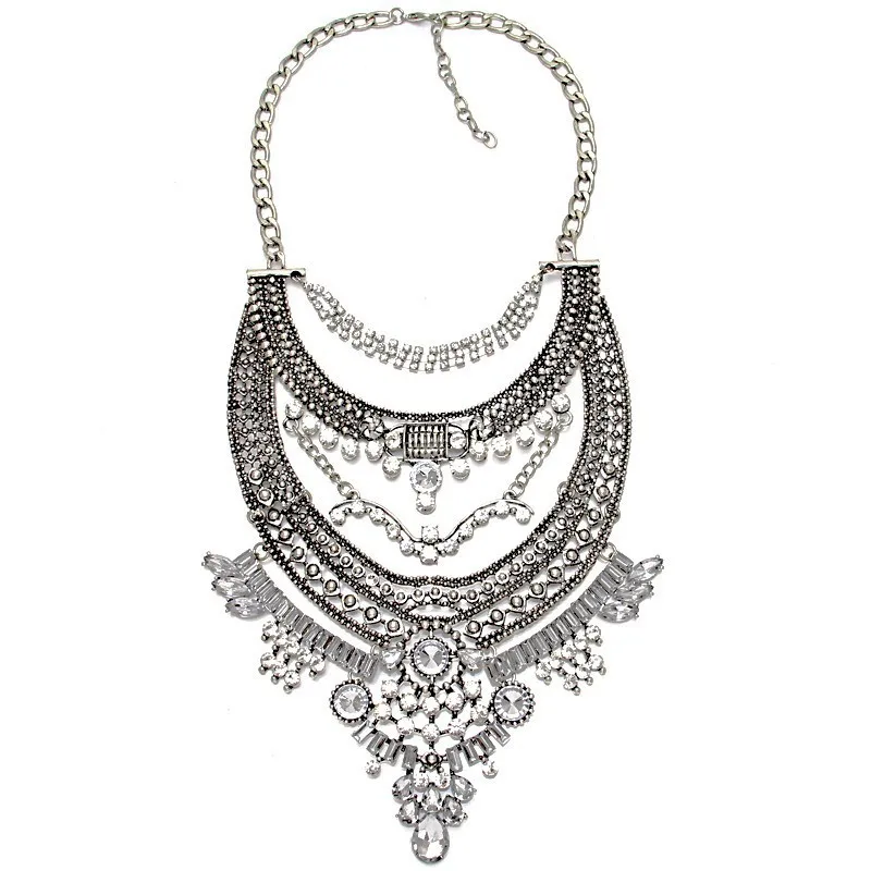 

8 Patterns Vintage India Chunky Necklace Crystal Layered Statement Chain Choke Necklaces & Pendants Gypsy Style Maxi Collar