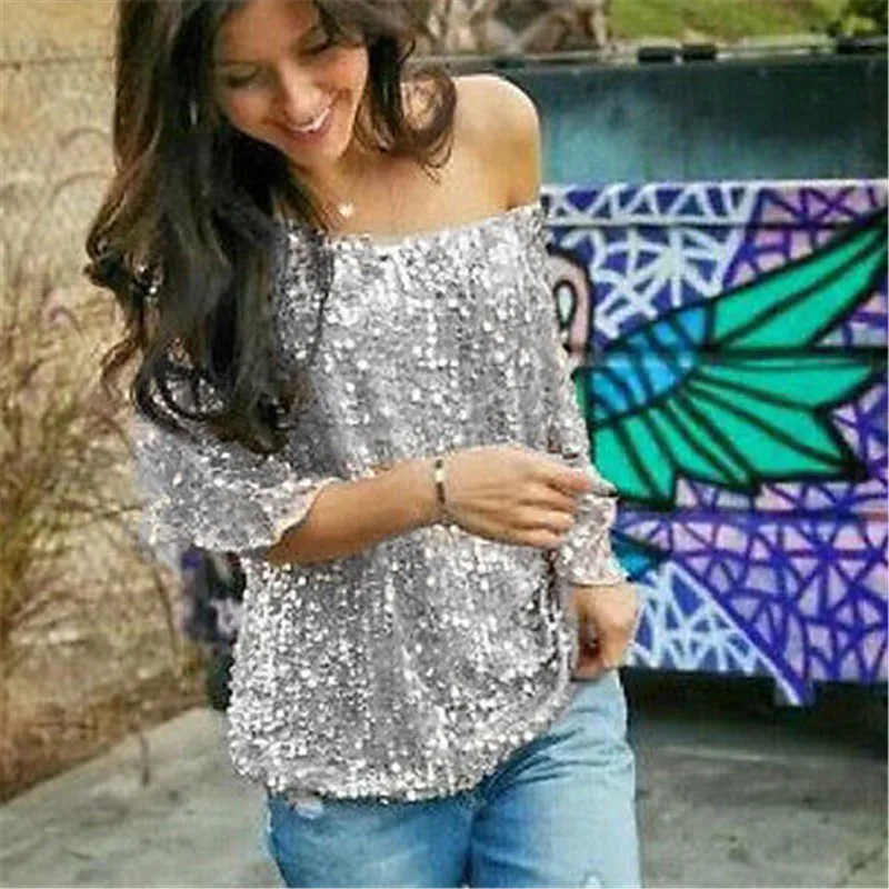off the shoulder sparkly top