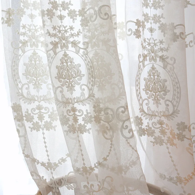 Hot White Embroidered Ployester FabricTulle Curtains Window Sheer Voile
