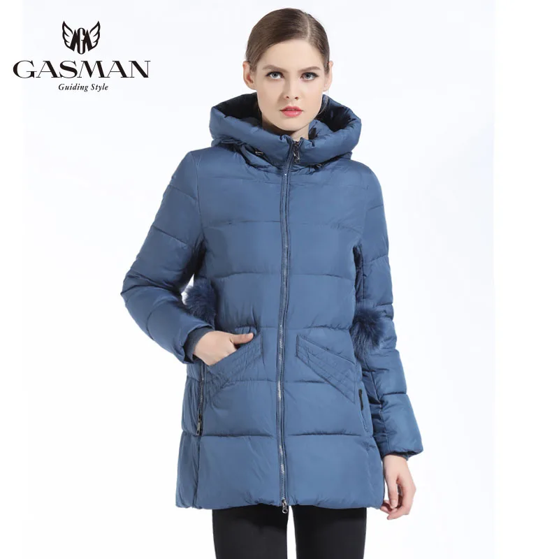 GASMAN 2018 Girl's Coat Winter Women Bio Down Jacket With Scarf Women White Coat Medium Length Thickening Down Parka For Women