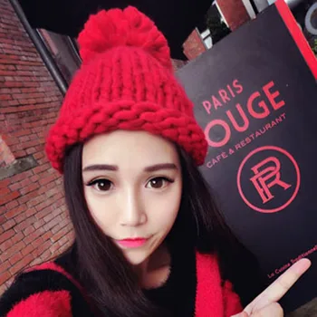 

2019 new fashion high quality handmade hat female autumn and winter thick knit handmade thick knit hat hat