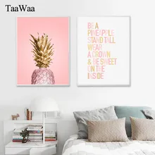 TAAWAA Pink Gold Pineapple Poster Quote Wall Art Canvas Painting Print Decorative Picture for Women Bedroom Modern Home Decor