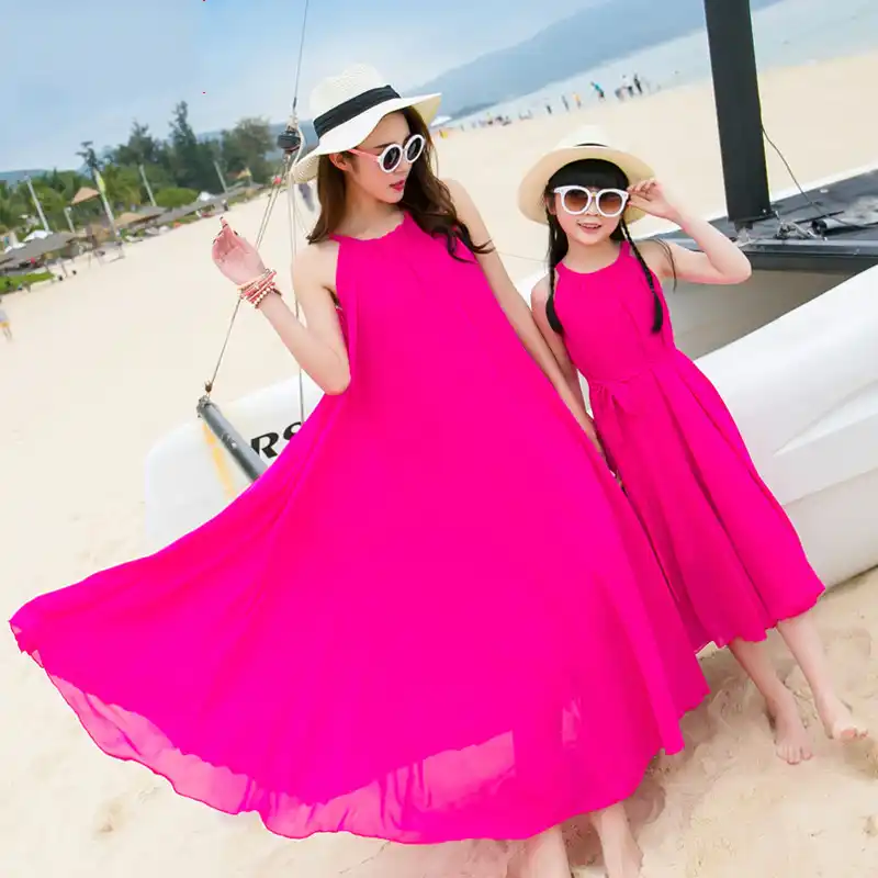 Mother Daughter Dresses With Matching Belt 2019 Summer Chiffon