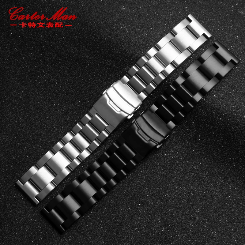 

high quality stainless steel watchband for men's Thickness Heavy Watch bracelet 22mm 24mm 26mm silver black