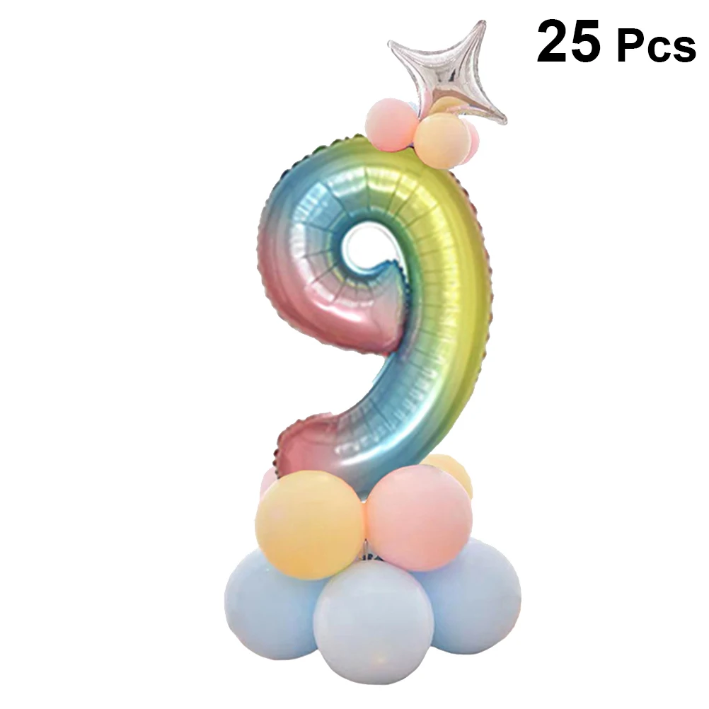 

25 Pcs Gradient Color Aluminum Balloon Digital Alphabet Balloon Rainbow Color Birthday Party Wedding Ceremony Decorative Items