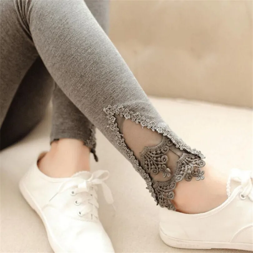 VIIANLES Women Leggings Autumn Fashion Triangle Lace Leggins Hollow Out Legging High Elastic Pants Woman Slim Cotton Trousers | Женская
