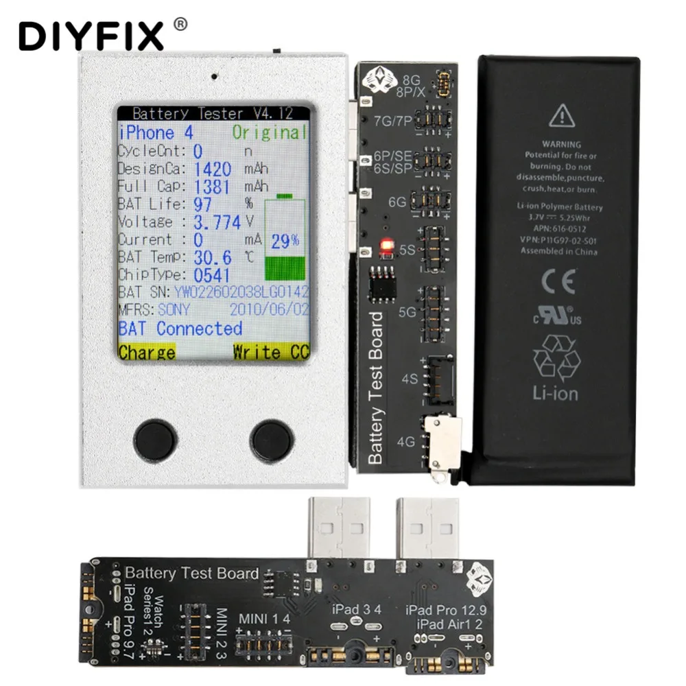 Тестер Аккумуляторов DIYFIX для iPhone X 8 8P 7 7P 6 6P 6S 6SP 5 4 iWatch S1 S2 iPad проверка