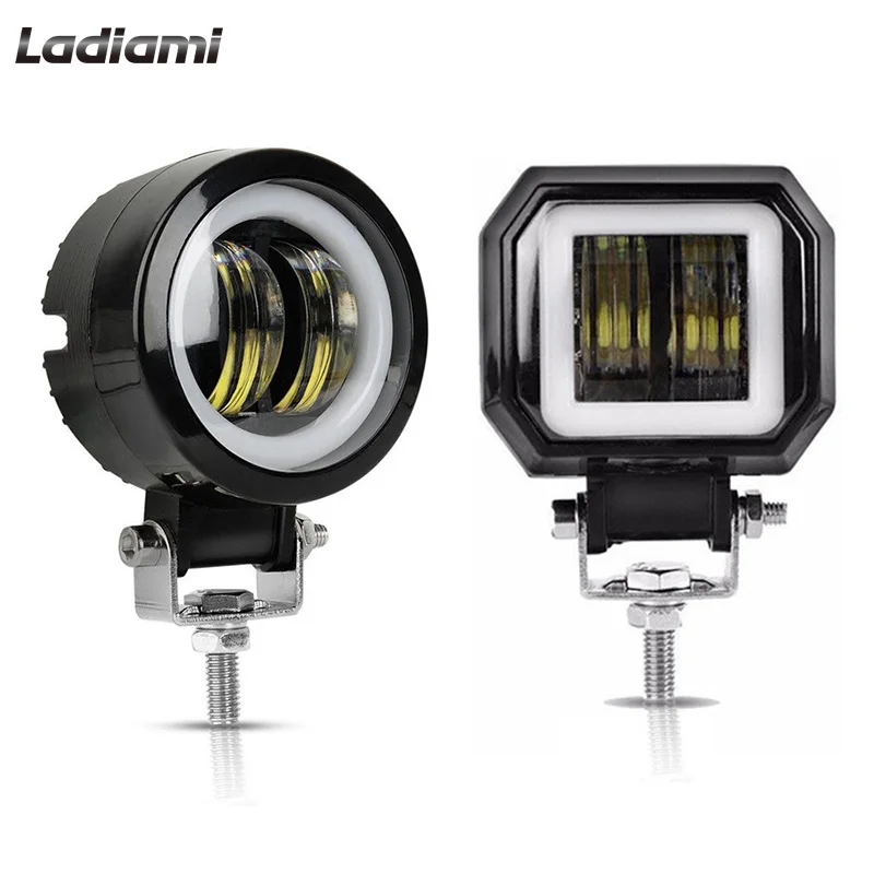 

2PCS 20W 12V 24V Led Work Spotlight Fog Light Waterproof Square Round Angel Eyes Light Bar Offroad Car Boat Driving Lamp 3 Inch