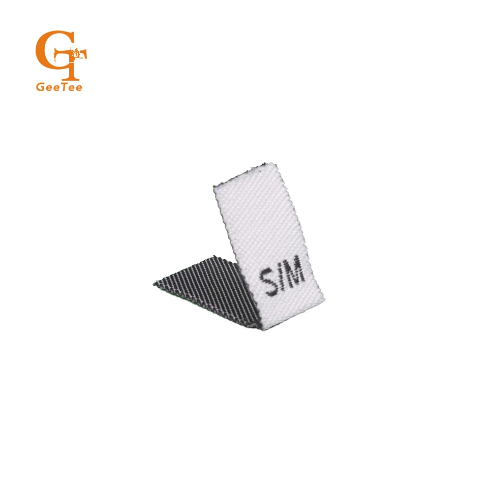 

individual cut S/M M/L garment clothing size label, white background black logo size cloth labels tag, center fold