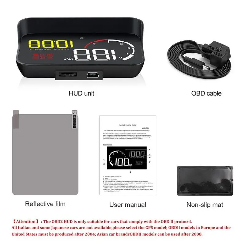 M10 автомобиля HUD OBD II OBD2 лобового стекла Авто Head Up Дисплей проектор Overspeed Предупреждение Системы Напряжение сигнализации