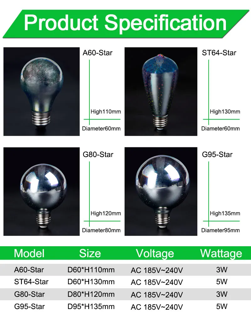 E27 светодиодный светильник, 3D декоративная лампа 110 В 220 в 240 В, праздничный светильник s A60 ST64 G80 G95, новинка, Рождественское украшение