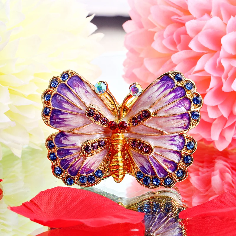 

H&D Women's Fashion 2.4 Metal Butterfly Figurine Ring Jewelry Holder Trinket Box Stand Box Storage Wedding Jewelry Display Case