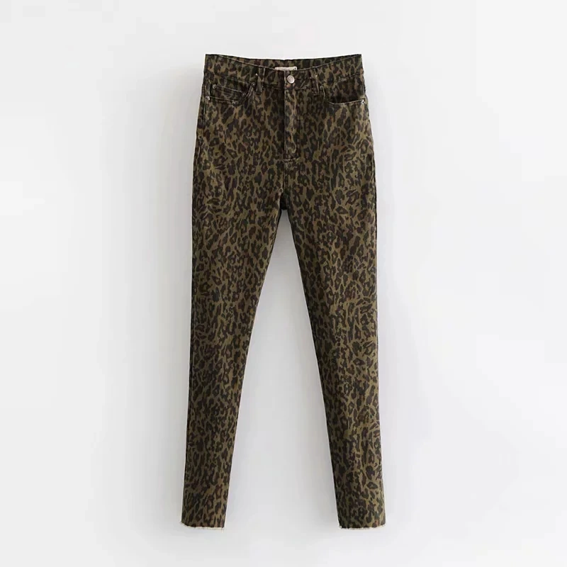 winter Leopard print skinny jeans woman Streetwear high waist jeans korean slim pencil trousers women punk denim pants