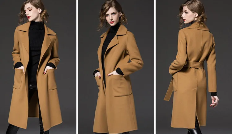 Winter Woolen Long Trench Coat Women 002