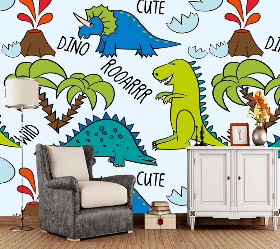 

Custom children's wallpaper, cartoon dinosaurs and tropical plants murals for boys and children's room background home decor