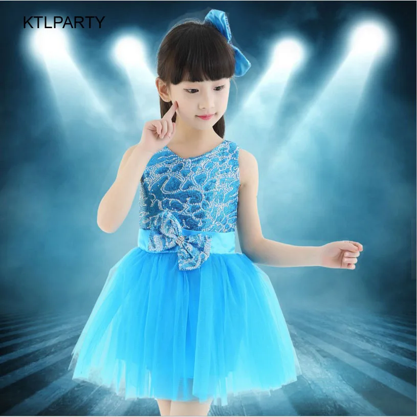 blue Ktlparty новые дети девушка Блёстки Латинской балета Танцы Свадебная вечеринка костюм принцессы платье День Производительность платье-пачка детские - Цвет: blue
