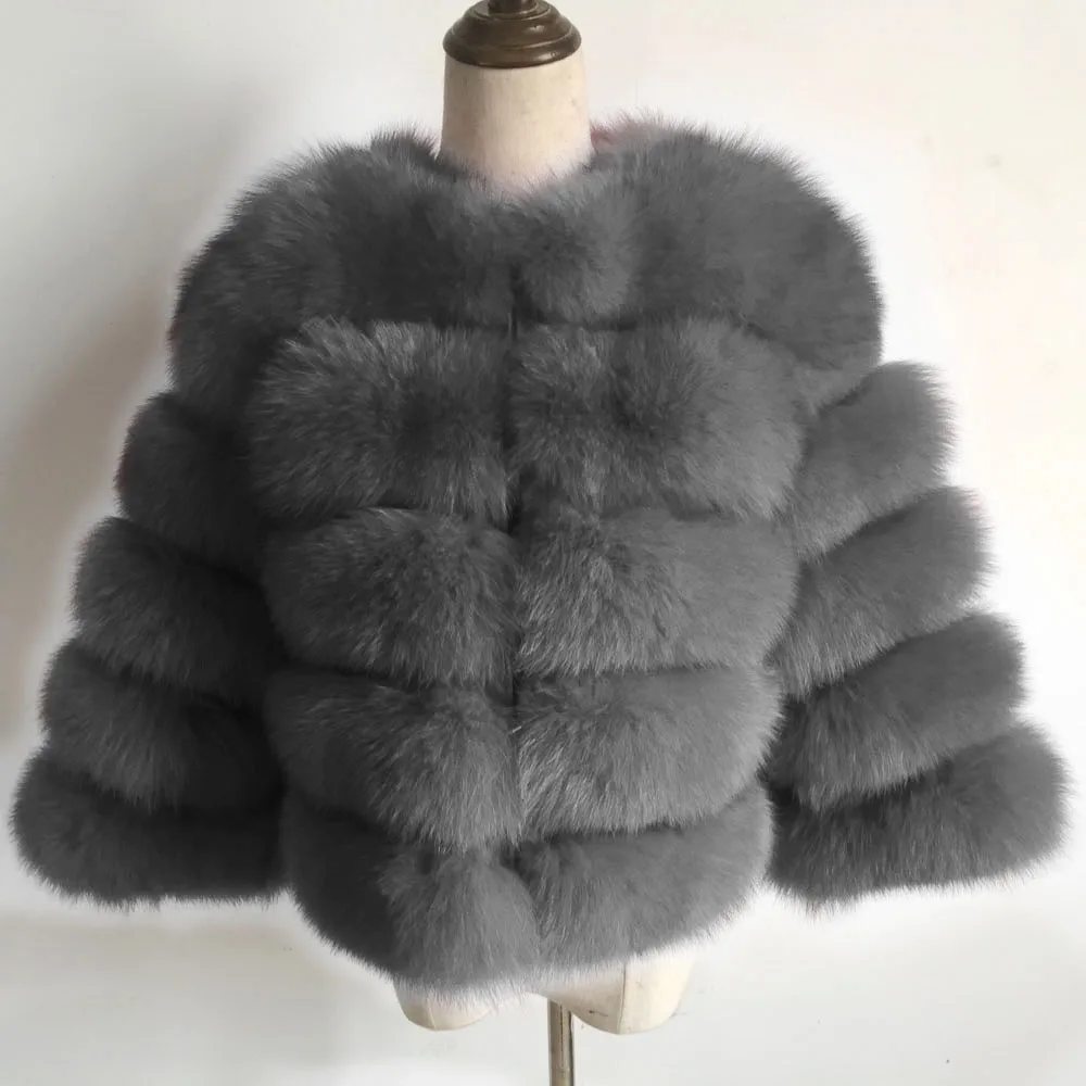 Новое поступление, модная женская куртка из натурального Лисьего меха, Милая зимняя повседневная шуба из натурального Лисьего меха для девочек, верхняя одежда на заказ - Цвет: grey