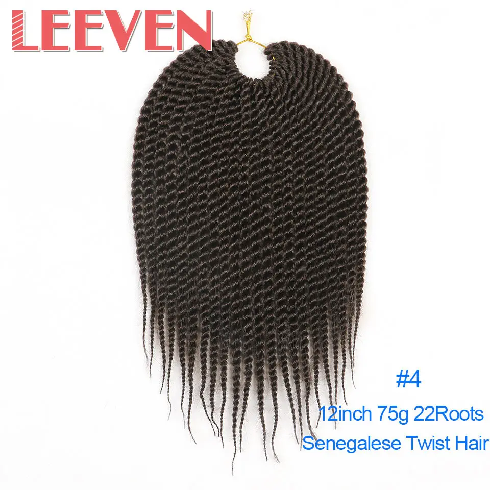 #4 Leeven, 12 дюймов, 22 корня, Сенегальские, крученые, вязанные волосы, короткие косички, 1 шт., синтетические косички, наращивание волос, высокотемпературное волокно - Цвет: #4