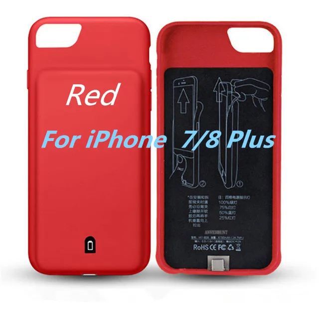 Red For 7 8 Plus Расширенный телефон Батарея Мощность чехол для iPhone 6 Plus/6s/7/8 Plus Портативный Батарея Зарядное устройство чехол для iPhone 6 Plus/6s/iPhone 7 Plus/8 резервного копирования Мощность чехол - Цвет: Red For 7 8 Plus