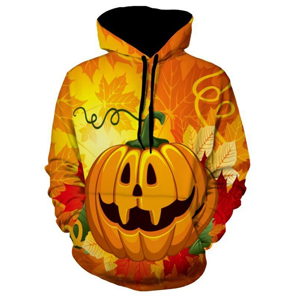 Wipalo 3D Pumpkin Halloween Print Pullover Cool Hoodie Women Long